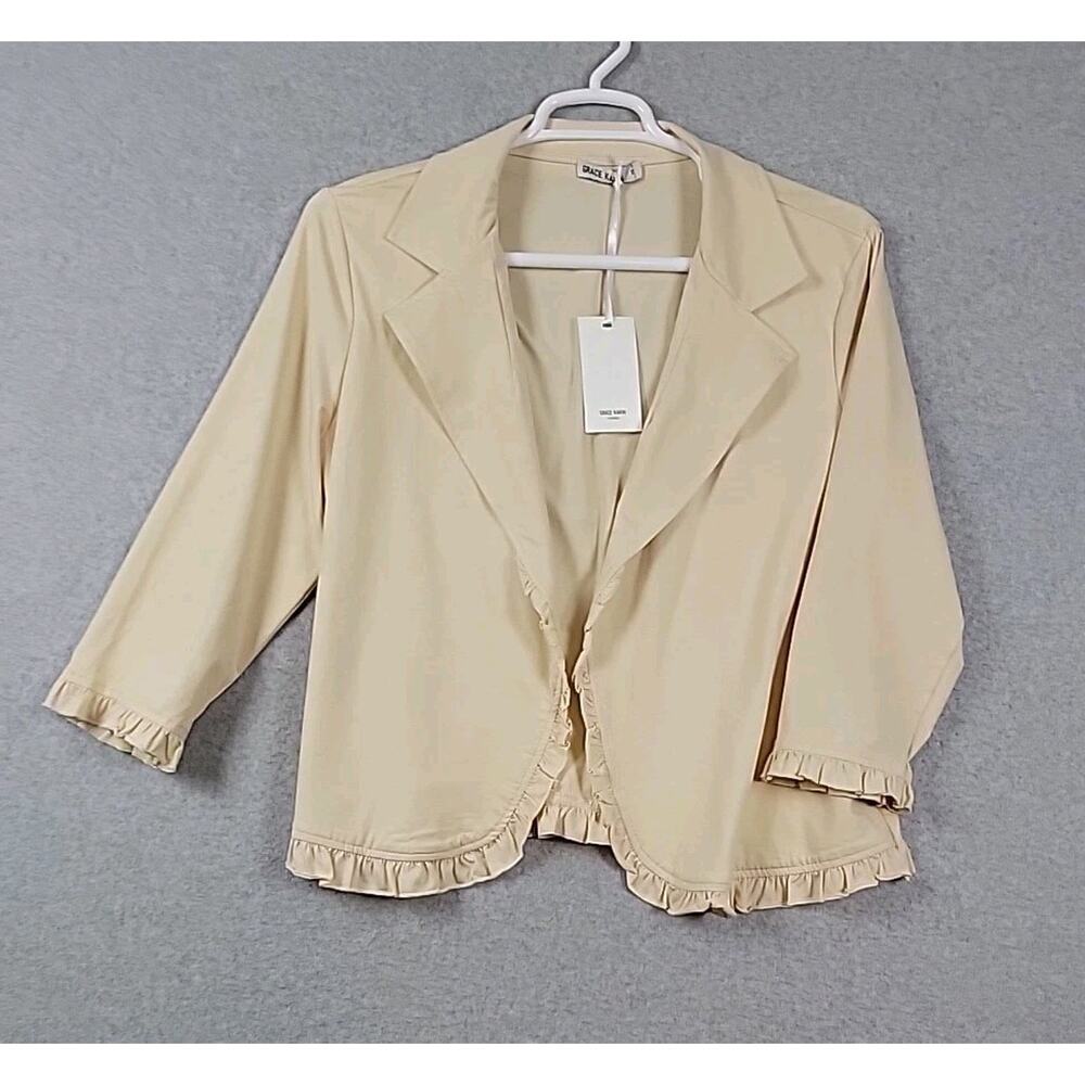 Grace Karin Cream Ruffle Trim Blazer size 2XL Stretchy